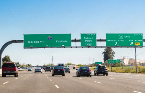 I-80 Highway signage of Sacramento and Fairfield, CA